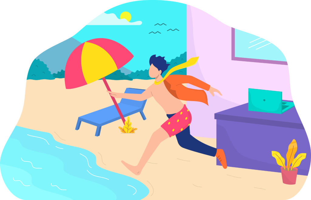 Un hombre dejando de trabajar en su laptop para ir a la piscina